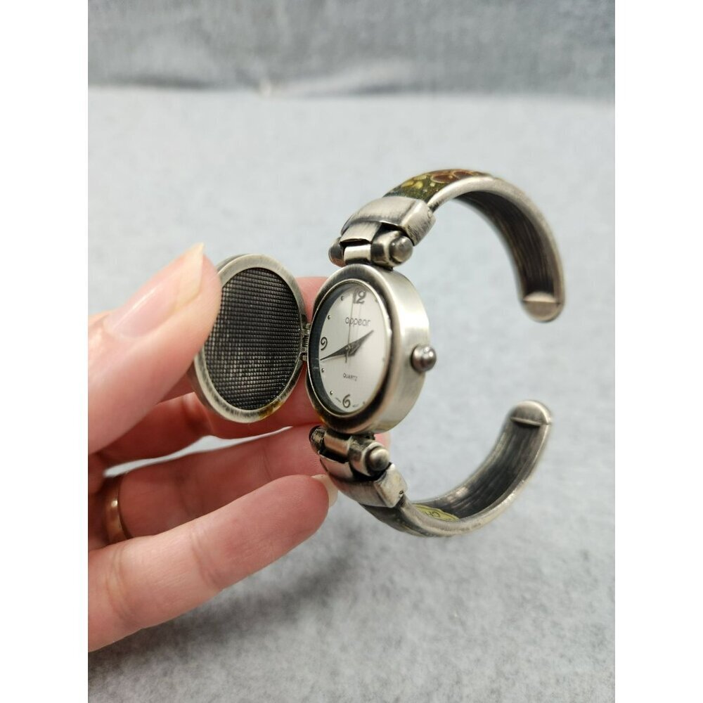 Vintage appear Womens Hinged Cuff Bangle Watch With Elephant Enamel Design - Picture 4 of 11